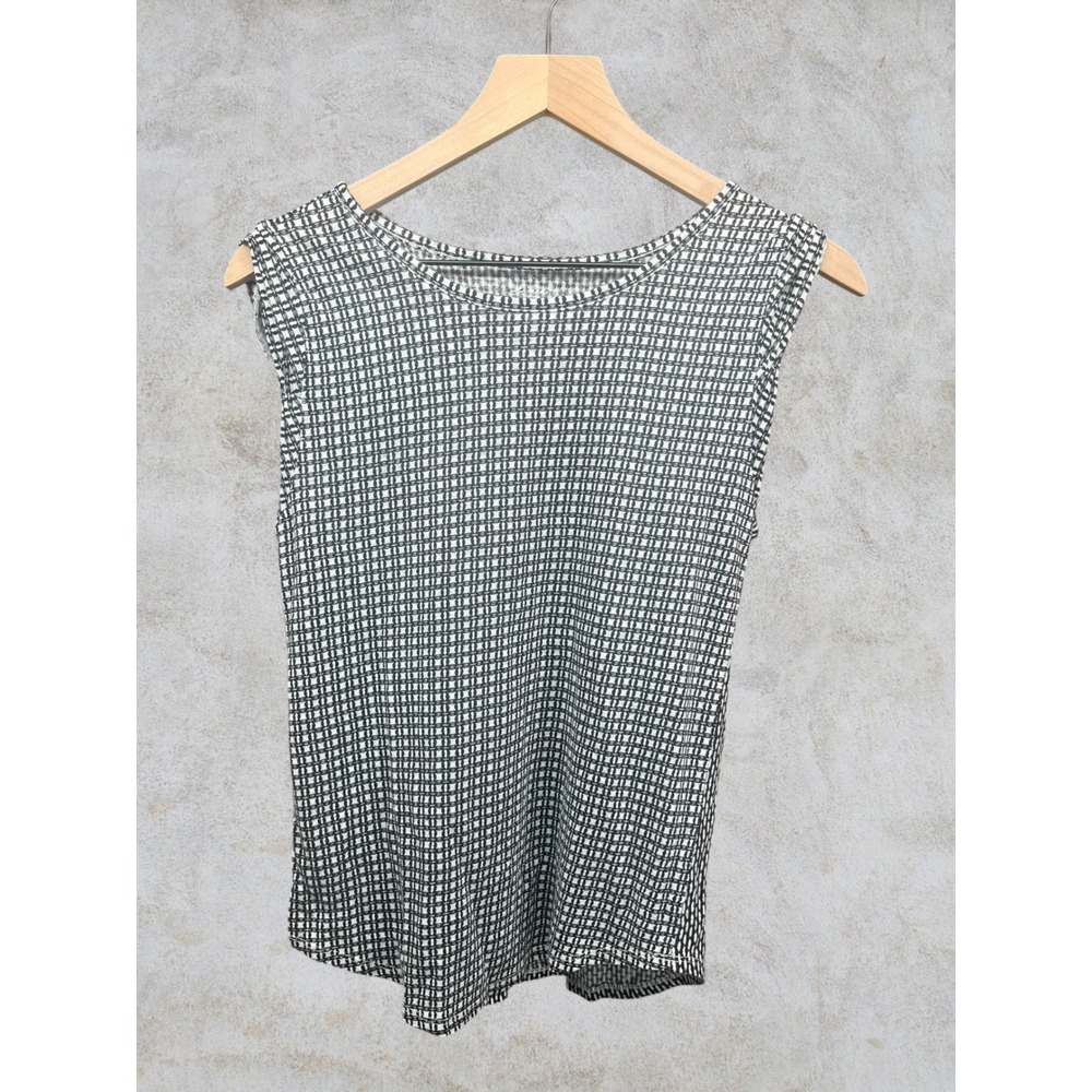 Ann Taylor LOFT Linen Tank Top Womens Small Black White Geometric Shell